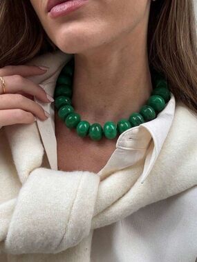 Bold Emerald Green Resin Joan Dupe Beaded Statement Necklace - Women Jewelry
